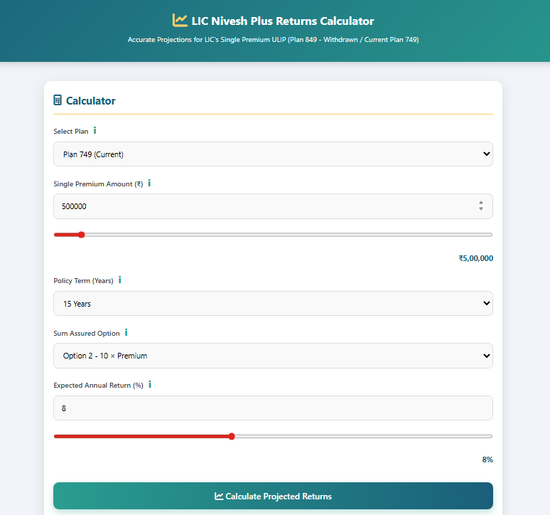 lic nivesh plus returns calculator_Screenshot
